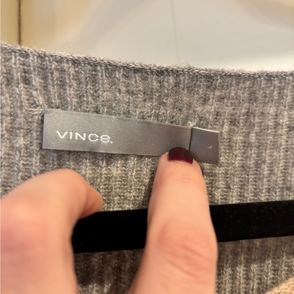 Vince Two-Tone V-Neck Sweater in Gray and Cream - Picture 2 of 5